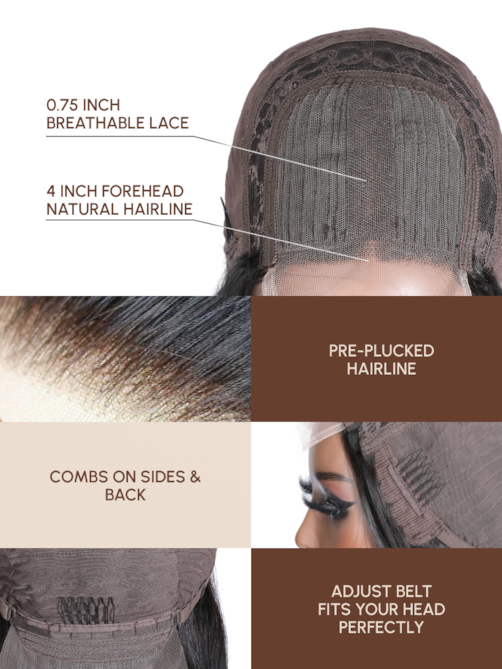 UNice Straight 4x0.75 Middle Part Breathable Lace Wigs Pre Plucked Natural Hairline adjustable Perfectly fit belt Wig