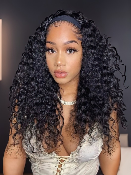 Cut To Free Headband Scarf Wig Water Wave 20Inch