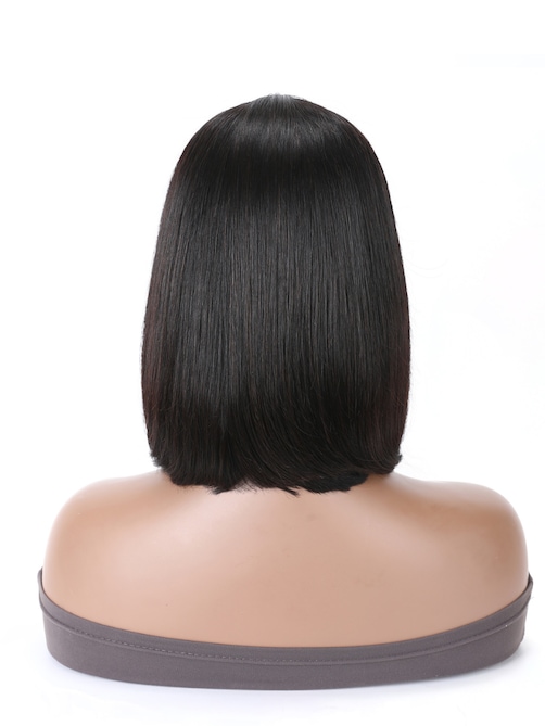 12" Lace Frontal Short Bob Wig Human Hair Super Natural Black 150% Density