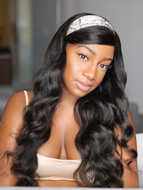 Body Wave Glueless Headband Wig Natural Color 100% Virgin Human Hair