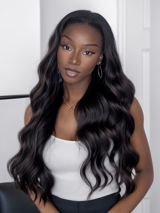 [24"=$257] 5x5 HD Pre Cut Lace Put On And Go Body Wave Black Wig