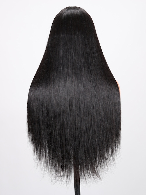 24inch 6x4.5 Lace 180% Density Put On And Go Pre Cut Lace Straight Black Wig With Breathable Cap