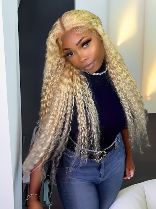 Flash sale 22 Inch UNice Blonde Water Wave 13x4 Lace Front Wig With Natural Hairline