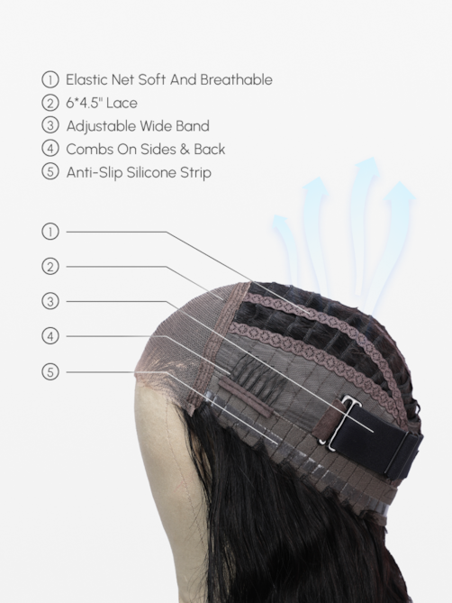 24inch 6x4.5 Lace 180% Density Put On And Go Pre Cut Lace Straight Black Wig With Breathable Cap