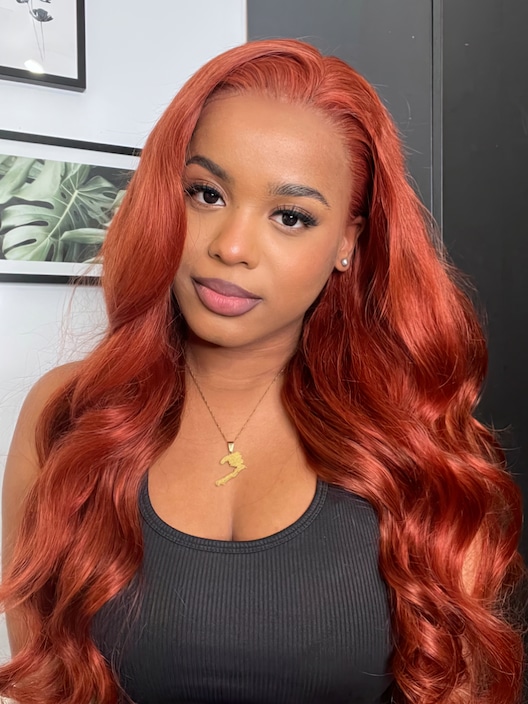 Copper Brown 13x4 Lace Front Body Wave Wig Ginger Brown 150% Density Pre plucked Hairline