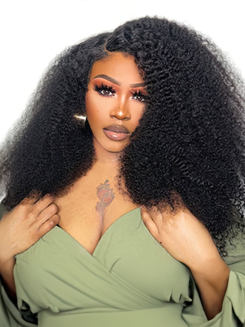 26 Inch 180% Density HD Glueless 5x5 Lace Natural Afro Kinky Curly Human Hair Wig
