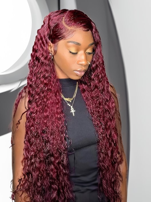 [22inch] 13x4 Lace Front Wigs Red Wine Colored 99J Jerry Curly Wig 150% Density