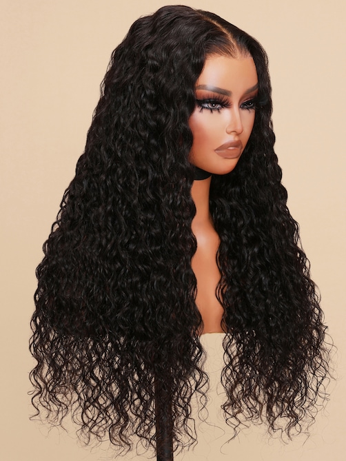 7x5 Bye Bye Knots Wig Quick Install Lace Water Wave Invisible Knots Lace Wig 150% Bouncy Density