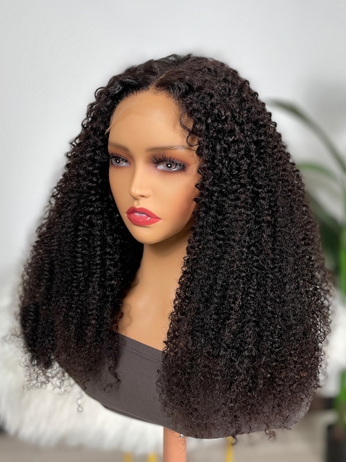 26 Inch 180% Density HD Glueless 5x5 Lace Natural Afro Kinky Curly Human Hair Wig