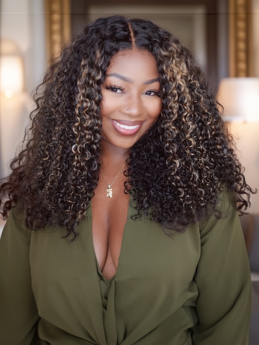 [From 20"] 6x4.5 Pre Cut Lace Curly Wig Put On And Go Quick Easy Black With Blonde Highlights 150% Density