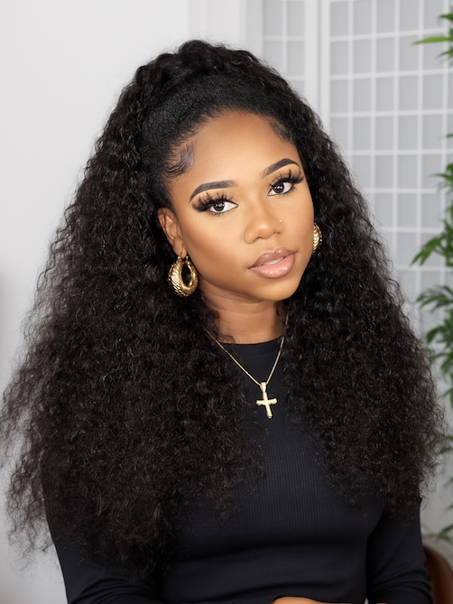 EasiContour™ V Part Minimal Leave Out Glueless Curly Glueless Wig With Invisi Drawstring 100% Human Hair
