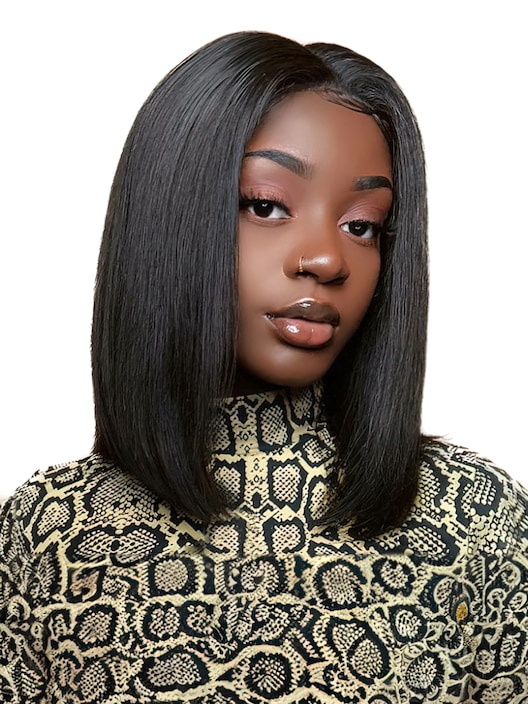 13x5 Lace Frontal Lace Part Straight Human Hair Short Black Bob Wig