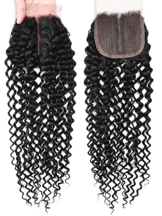 UNice Virgin Human Hair Upgrade Lace Closure Jerry Curly 4x0.75" Middle Part Top Lace Closure Natural Black Color