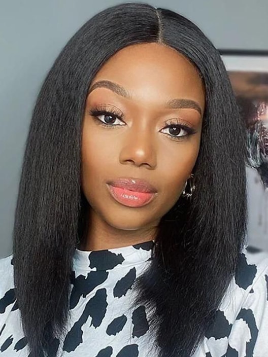 6x4.5 Pre-Cut Lace Yaki Straight Air Wig Put On And Go Glueless Wig 150% Density