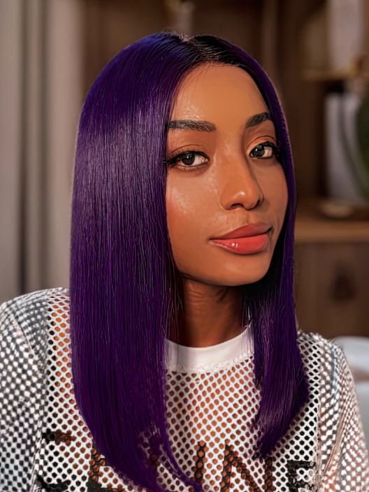 UNice Lace Front Blunt Cut Bob Dark Purple Wig With Dark Roots