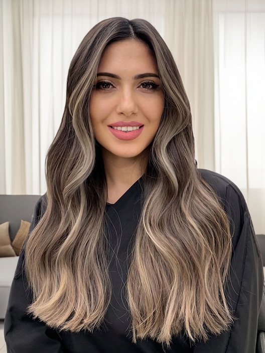 UNice Dark Roots Brown with Honey Blonde Highlights Wavy Wig