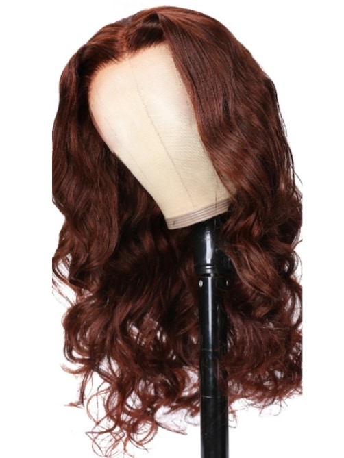 7x5 Byebye Knots Lace Reddish Brown Body Wave Bleached Knots Blend Seamless Wig