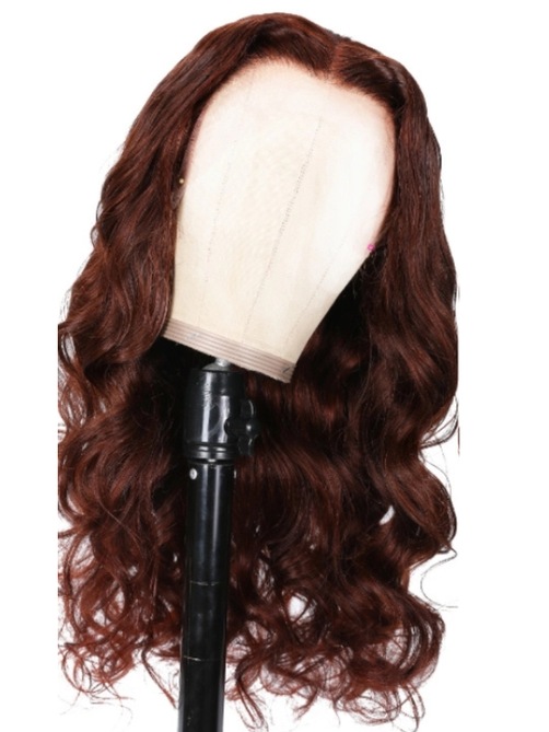 7x5 Byebye Knots Lace Reddish Brown Body Wave Bleached Knots Blend Seamless Wig
