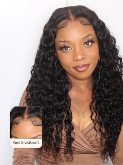7x5 Bye Bye Knots Wig Quick Install Lace Water Wave Invisible Knots Lace Wig 150% Bouncy Density