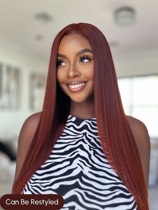 7x5 Byebye Knots Lace Reddish Brown Body Wave Bleached Knots Blend Seamless Wig