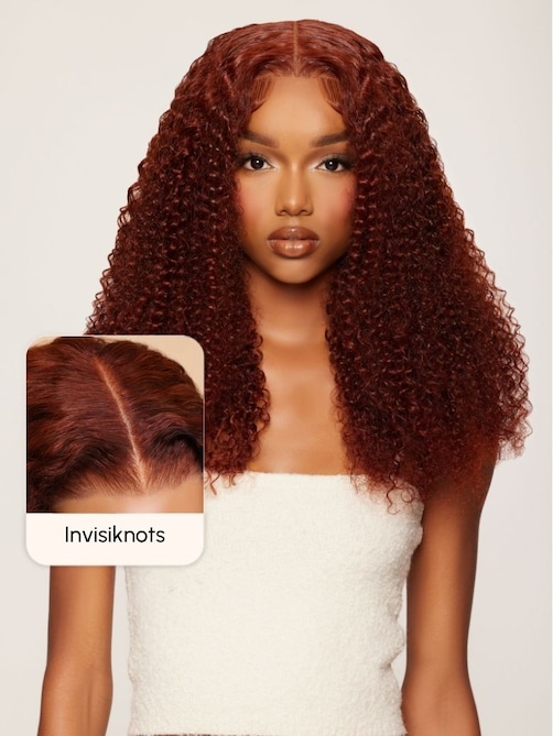 7x5 Bye Bye Knots Wig Glueless Lace Reddish Brown Curly Wig With Bleached Knots Bouncy 150% Density