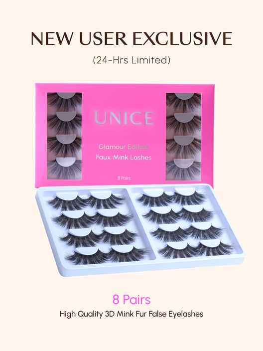 UNice New Customer Exclusive 8 Pairs 3D Mink Fur False Eyelashes Women's Makeup Natural Soft Long Hand-made Fake Lashes