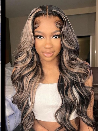 [From 18"] 13x5 T Part Lace Wig Body Wave Wig Shadow Root Blonde Highlight Bouncy Hair