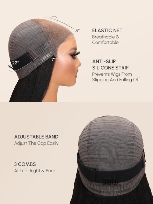 Bye Bye Knots 7x5 Glueless Lace Wig Black Yaki Wig With Bleached Knots 150% Density