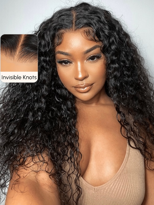 7x5 Bye Bye Knots Glueless Wig Quick Install Lace Water Wave Invisible Knots Lace Wig 150% Density