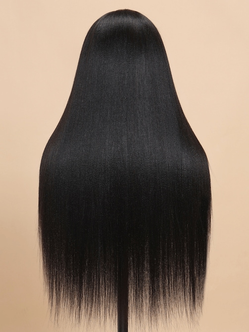 Bye Bye Knots Wig 7x5 Glueless Lace Black Yaki Wig With Bleached Knots
