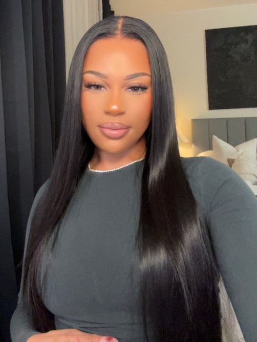 24inch 6x4.5 Lace 180% Density Put On And Go Pre Cut Lace Straight Black Wig With Breathable Cap