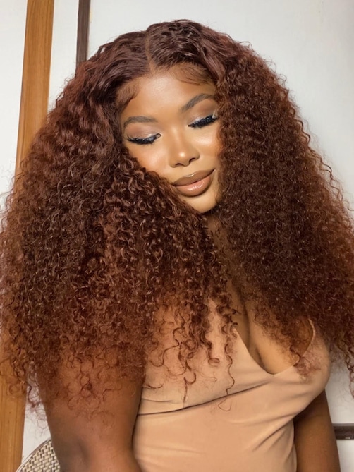 UNice Real Ear To Ear Super Secure 13x4 Lace Frontal Reddish Brown Jerry Curly Pre-Everything Wig