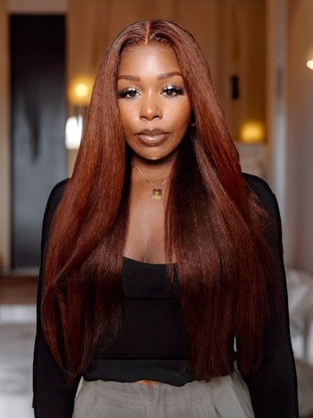 [16"-24"] 13x5 Lace Front Ginger Kinky Straight Wig Perfect Color For Deeper Skin-Tones