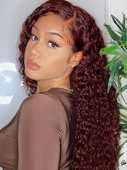 UNice Real Ear To Ear Super Secure 13x4 Lace Frontal Reddish Brown Jerry Curly Pre-Everything Wig