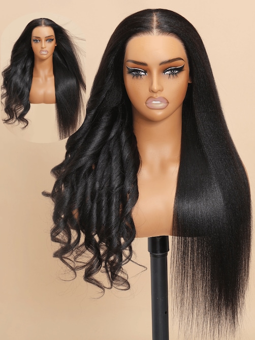 Bye Bye Knots Wig 7x5 Glueless Lace Black Yaki Wig With Bleached Knots
