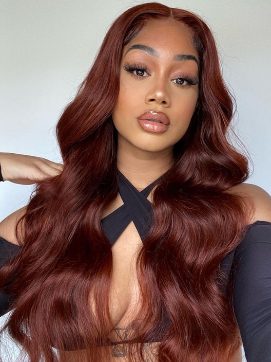 13x4 Transparent Lace Reddish Brown Winter Vibe Body Wave Human Hair Wig 150% Density