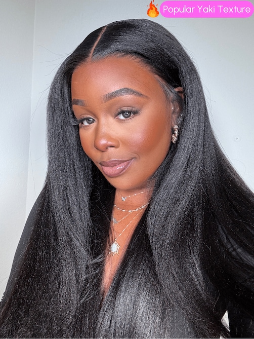 Bye Bye Knots Wig 7x5 Glueless Lace Black Yaki Wig With Bleached Knots