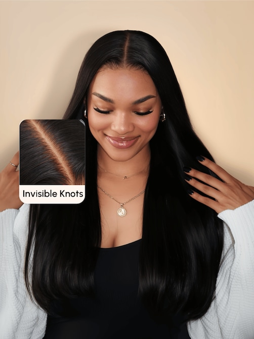 24inch 6x4.5 Lace 180% Density Put On And Go Pre Cut Lace Straight Black Wig With Breathable Cap