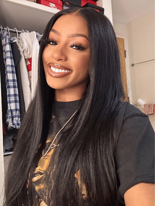 Bye Bye Knots Wig 7x5 Glueless Lace Black Yaki Wig With Bleached Knots