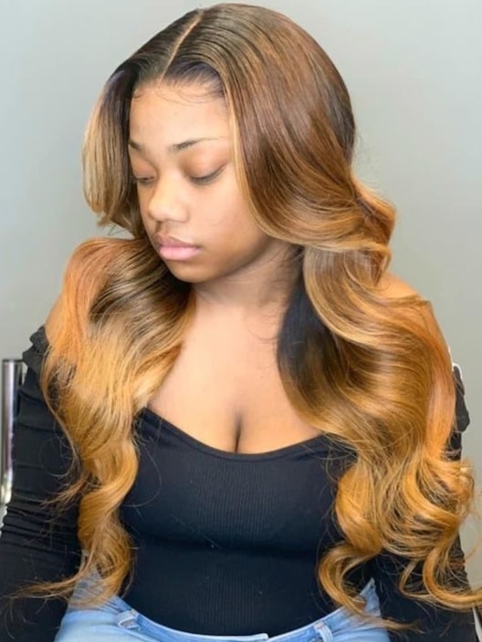 20 Inch 180% Density 13x4 Lace Frontal Black Blonde Highlights Wavy Wig