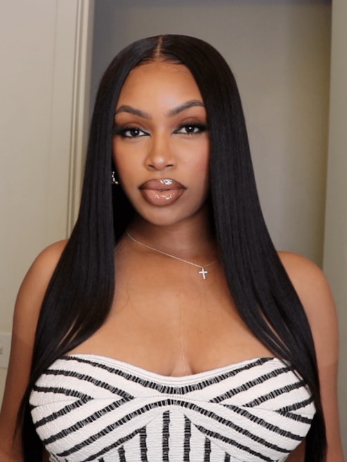 Bye Bye Knots Wig 7x5 Glueless Lace Black Yaki Wig With Bleached Knots