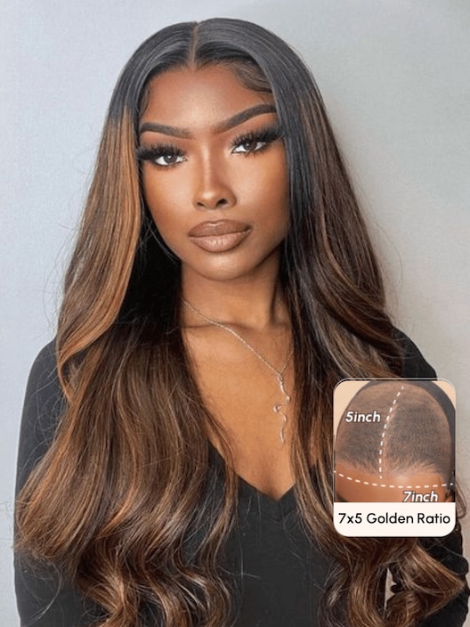 Bye Bye Knots Wig 7x5 Glueless Lace Balayage Highlight Body Wave Wig 150% Density