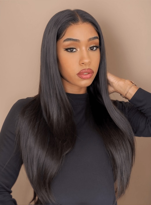 [US Only] 14 Inch UNice Straight Middle Part Breathable Lace Wigs Pre Plucked Natural Hairline adjustable Perfectly fit belt Long Wig