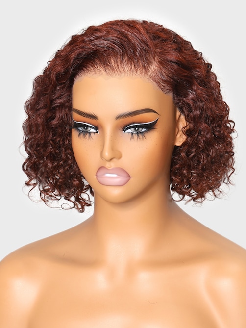 UNice Bye-Bye Knots Lace Frontal Side Part Wig Reddish Brown Short Curly Bob Wig
