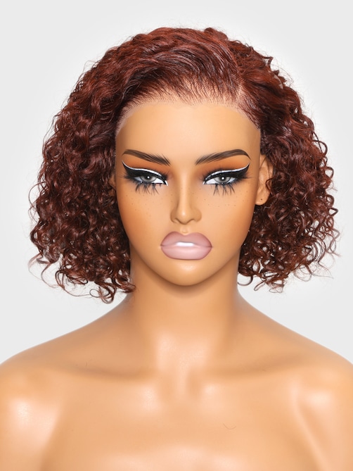UNice Bye-Bye Knots Lace Frontal Side Part Wig Reddish Brown Short Curly Bob Wig