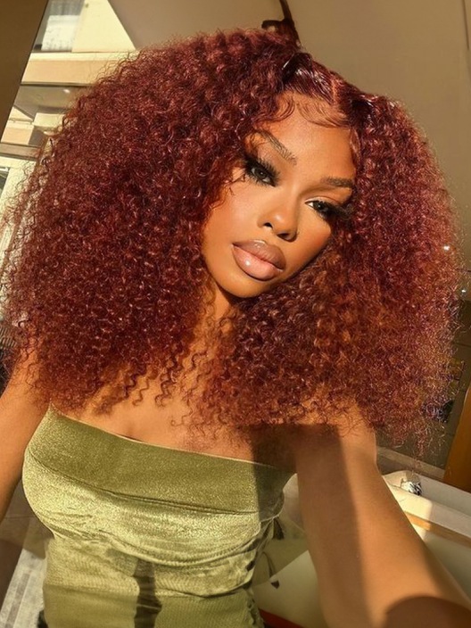 [18in=$69] 13x4 Lace Front Reddish Brown 3C Curly Hair Autumn Warm Color 150% Density