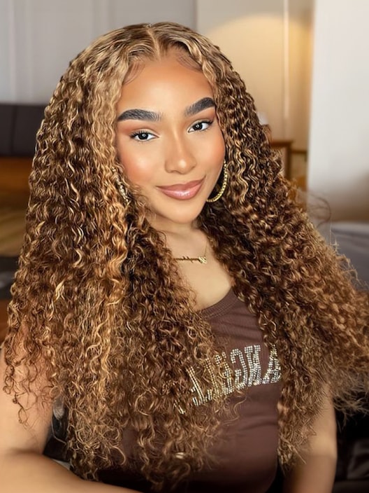 [16in=$137.87] 13x4 Lace Front Honey Blonde Highlights Beginner Favorite Jerry Curly Hair 150% Density