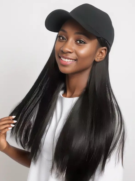 UNice Black Straight Baseball Hat Glueless Wig