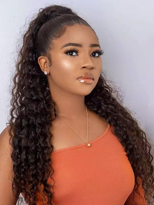 UNice Machine-Made Dark Brown Deep Wave Clip-In Ponytail Extension