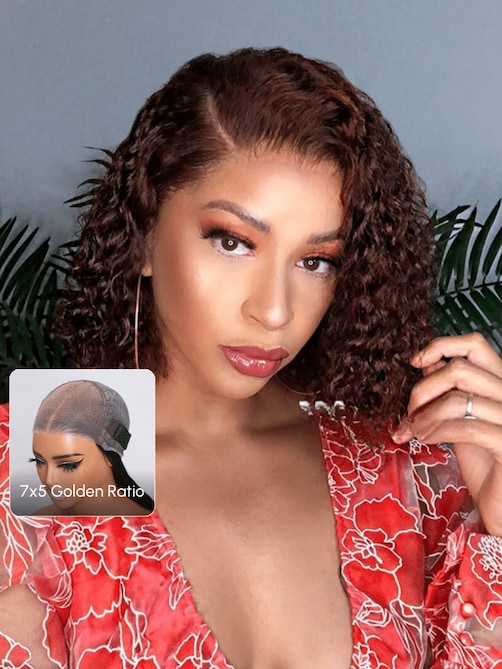 UNice Bye-Bye Knots Lace Frontal Side Part Wig Reddish Brown Short Curly Bob Wig